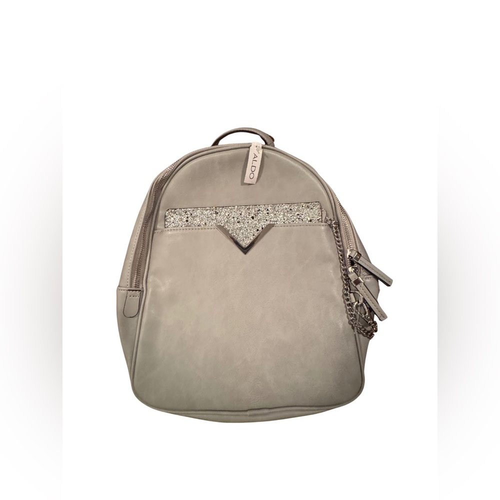 ALDO Gray Backpack with Glitter Pouch Front